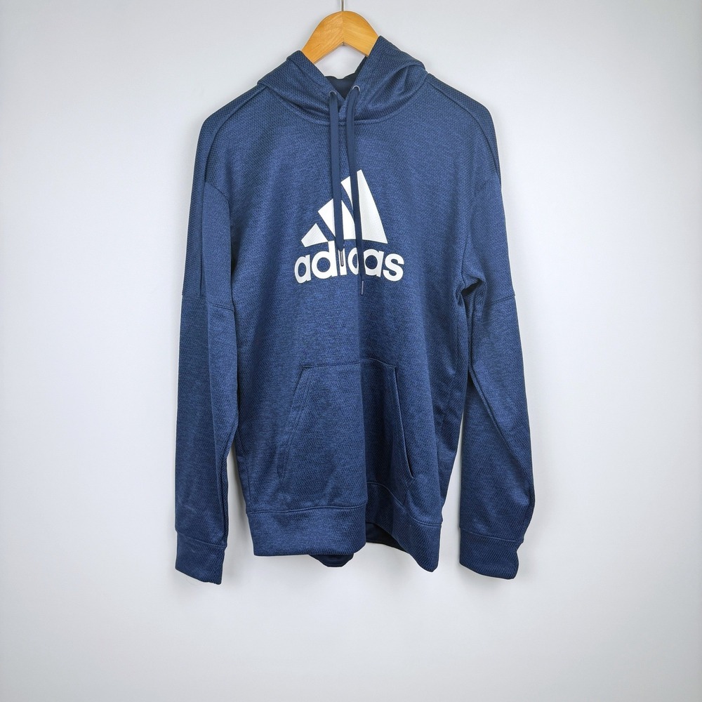 Adidas Hoodie Mens M Blue Climalite Graphic Pullover Sweatshirt